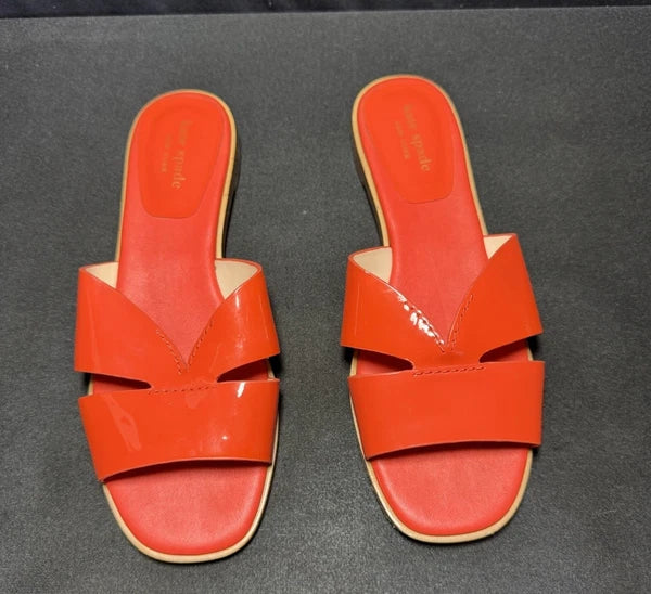 Kate Spade Orange Dock Sandal Womens 7 Leather Square Toe Coastal Style GUC