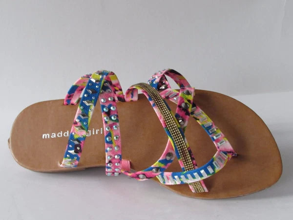 MADDEN GIRL Womens size 7 Floral Canvas Jeweled Slides/Slingback Fashion Sandals