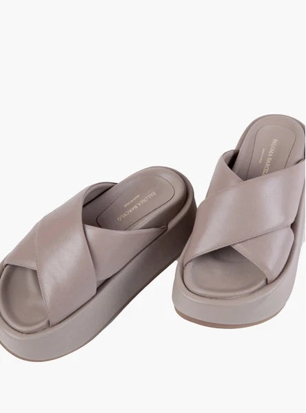 Paloma Barcelo Adit Platform Sandals Women's 40 / 10 Taupe Leather Slide $375