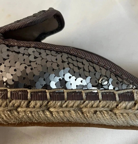 Sam Edelman Kerry Slip On Espadrille Slide Mule Flats Pewter Sequins. NWOB