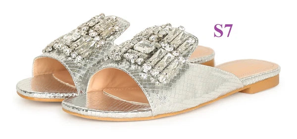 KARAUSA Fashion Bling Rhinestone  2 Buckles Sandal Slides, go to'KARAUSA' store