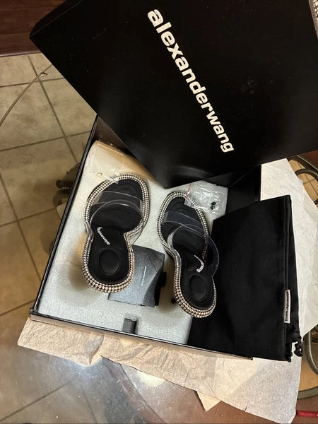 Alexander Wang, Style Nova Slide Sandal PVC/Crystal Size 37.5 New In Box, Tags