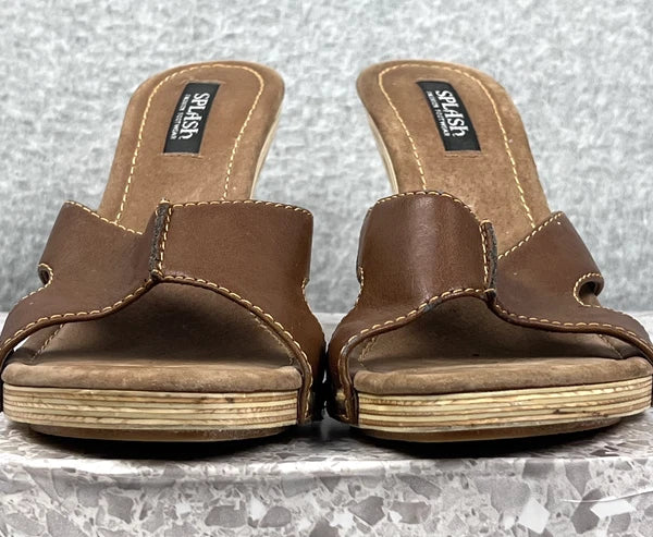 Splash Shoes Womens Size 7 Brown Studded Heeled Mules Sandals Slip On Fashion