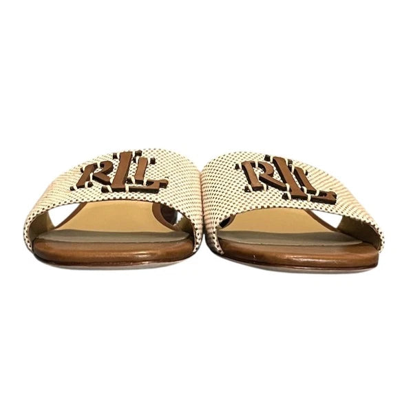 Lauren Ralph Lauren Women's Fay Leather Slide Sandals Brown 6 Preppy Summer