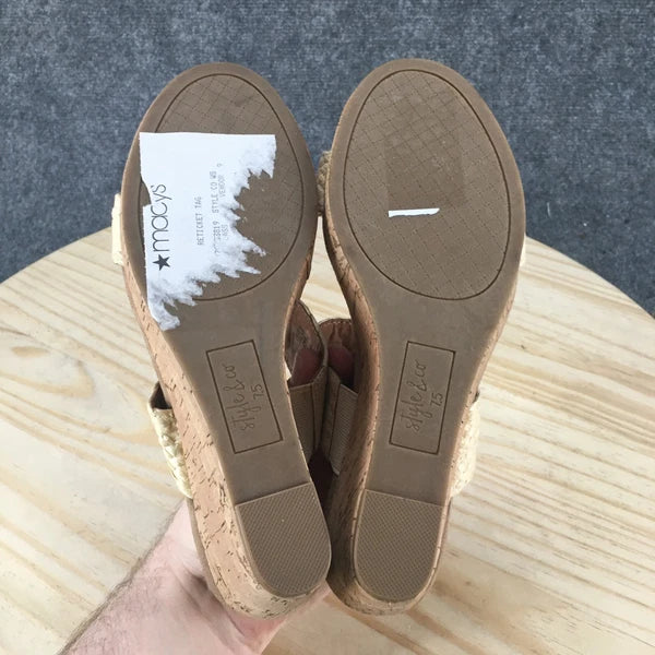 NEW Style & Co Sandals Womens 7.5 M Daliaa Cork Wedge Casual Slip On Slide Beige