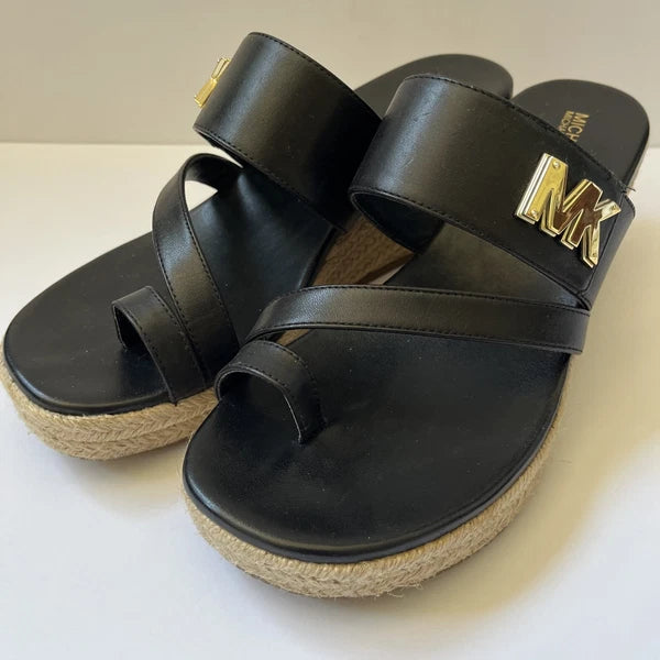 Michael Kors Sidney Espadrille Wedge Sandal Size 7.5 Black Slide Never Worn