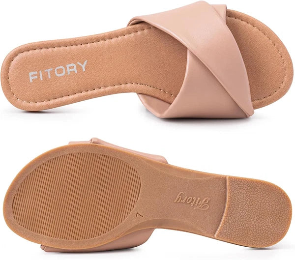 Women'S Flat Sandals Fashion Slides with Soft Leather Slippers for Summer Size 6