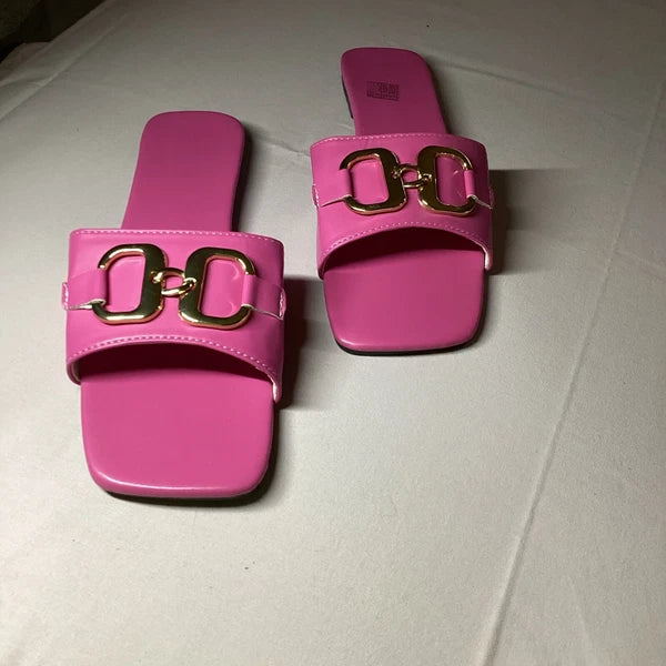 New Ladies Flat Womens Summer Fashion Buckle Slides Sandals Shoes Size 11