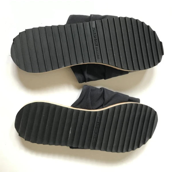 NEW James Perse Slides Sandals Mules Womens 6 Black Fabric Flats Open Toe Shoes