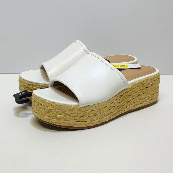 Time And Tru Raffia Platform Slide Sandals Memory Foam Fits True To Size 6 NWT