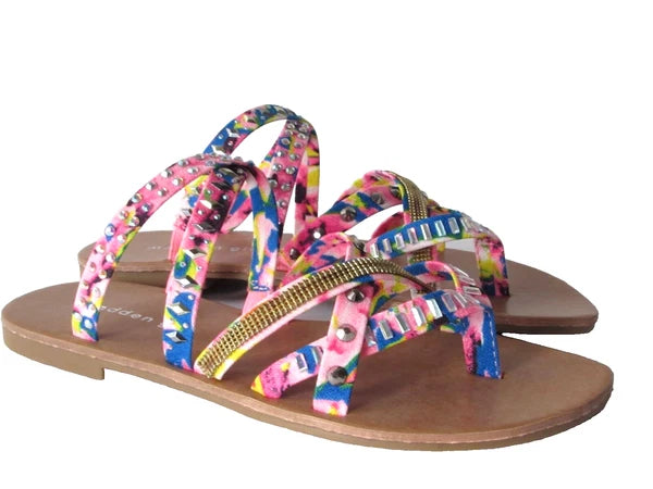 MADDEN GIRL Womens size 7 Floral Canvas Jeweled Slides/Slingback Fashion Sandals