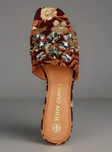 TORY BURCH MARTINE CRYSTAL SLIDE SANDAL FLORAL JACQUARD SZ US 6 NIB