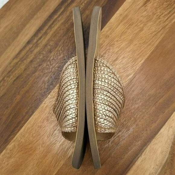 Chinese Laundry Moonshine Slide Sandals 9 Leather Rose Gold Woven Top Flat Comfy