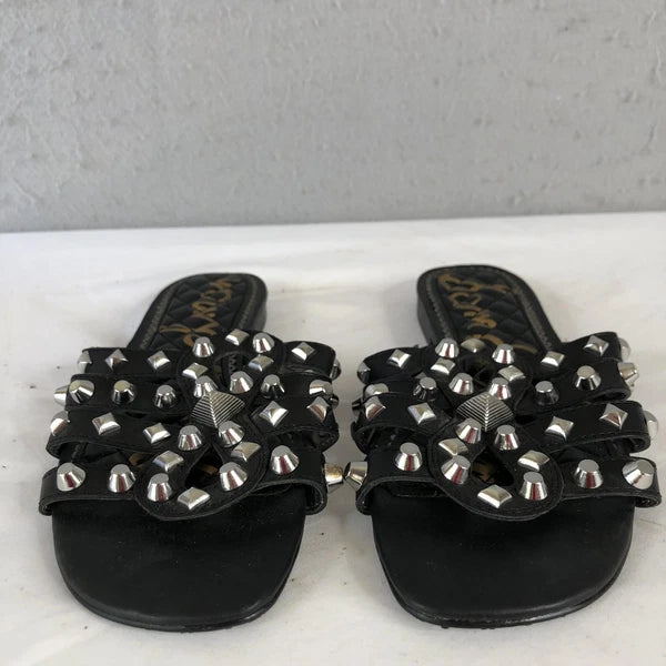 Sam Edelman Shoes Womens Size 7.5 Black Studded Leather Slides Sandals BEATRIS