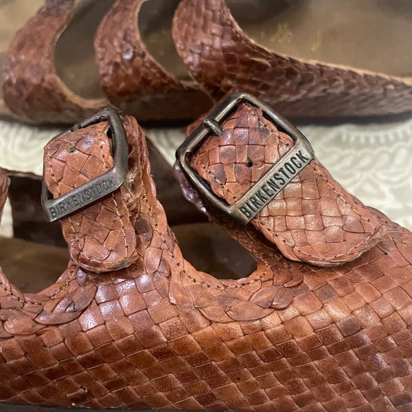 Birkenstock Sandals Woven Leather Three Strap Buckle Arizona Style Size 37