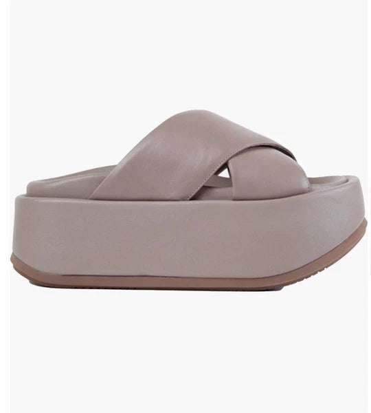Paloma Barcelo Adit Platform Sandals Women's 40 / 10 Taupe Leather Slide $375