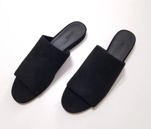 NIB Vince Bartley Suede Leather Slides Sandal in Black Size 9.5 $225