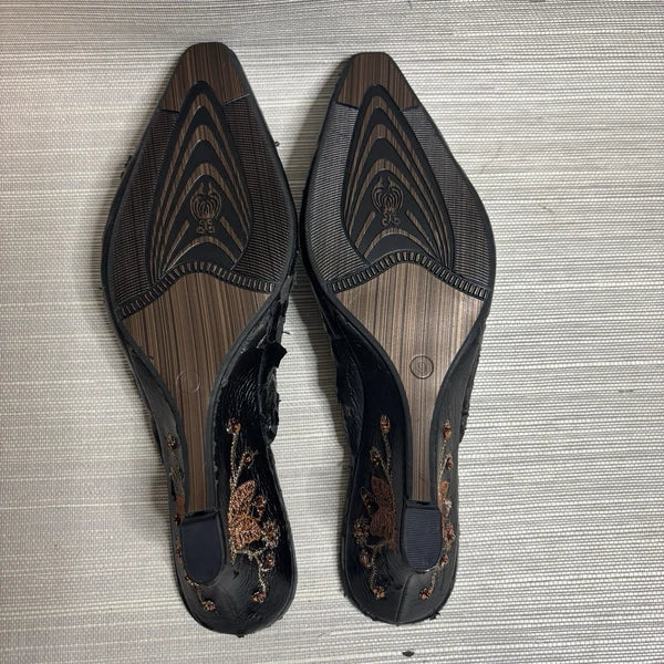 John Fashion Black Boho Beaded Sequin Slide Slip on Dress Shoes Size 9 NEW