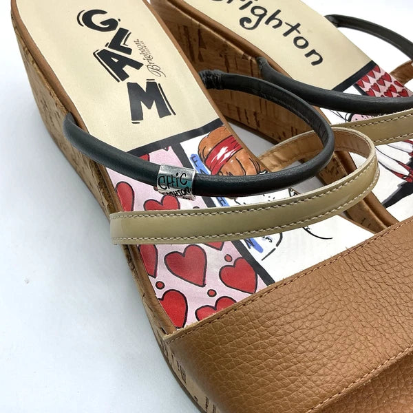 Brighton HARPER Sz 10 Slip On Slides Cork Wedge Sandal Brown Chic Fashion Glam