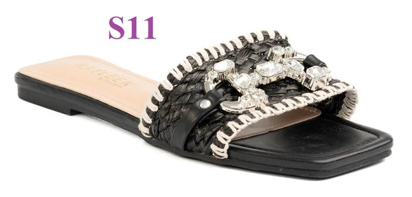KARAUSA Fashion Bling Rhinestone  2 Buckles Sandal Slides, go to'KARAUSA' store