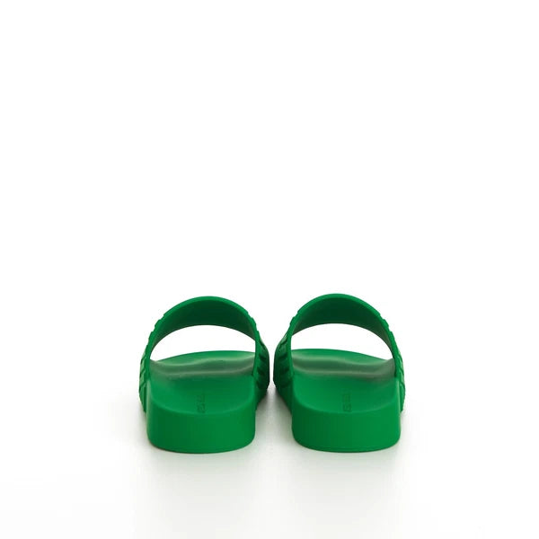 BOTTEGA VENETA 520$ Slide Sandals - Parakeet Green, Geometric Rubber