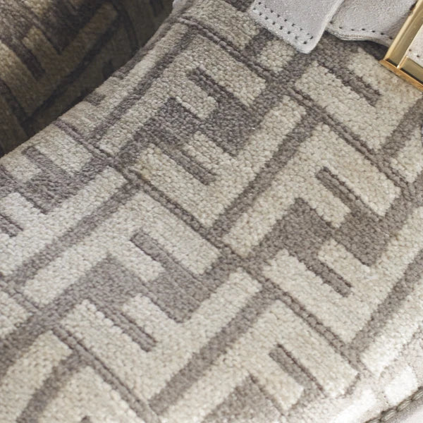 FENDI 995$ Dove Gray Chenille Sabots Sandals - FF Motif / FF Buckle