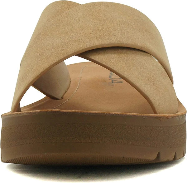 Women Open Toe Flatform Platform Crisscross Band Upper Fashion Slide SODA LUCY