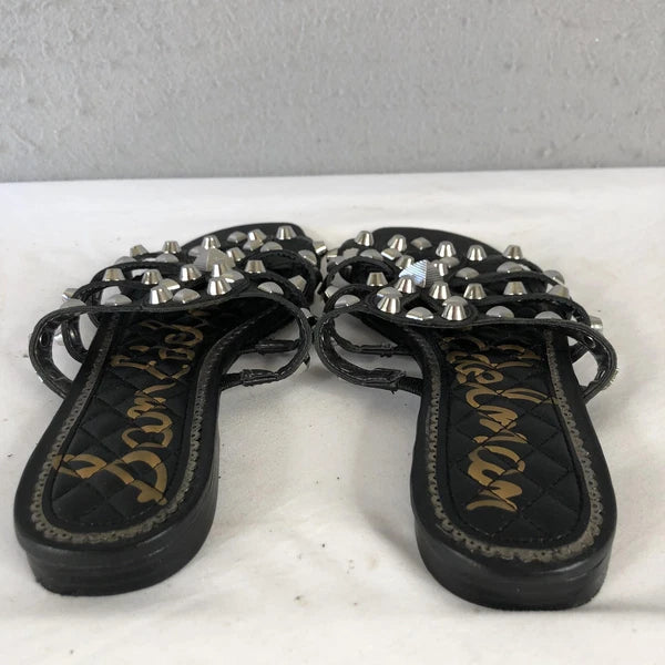 Sam Edelman Shoes Womens Size 7.5 Black Studded Leather Slides Sandals BEATRIS