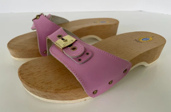 Dr. Scholl's The Original Wooden Sandals Slides Pink Leather Size 7 Italy New