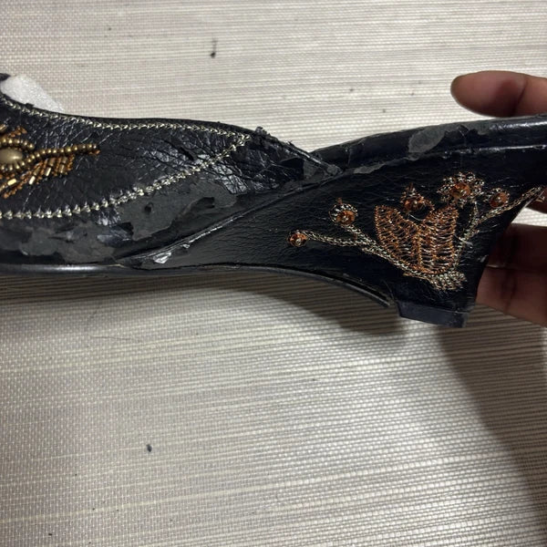 John Fashion Black Boho Beaded Sequin Slide Slip on Dress Shoes Size 9 NEW