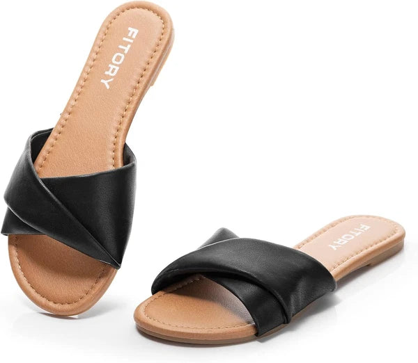 Women'S Flat Sandals Fashion Slides with Soft Leather Slippers for Summer Size 6