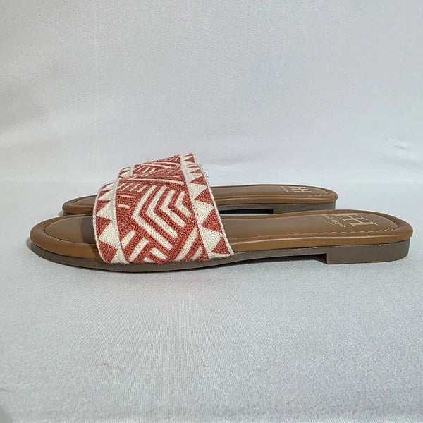 Haute Hippie Style Women’s Flat Slide Sandals Red White Geometric Size 7.5