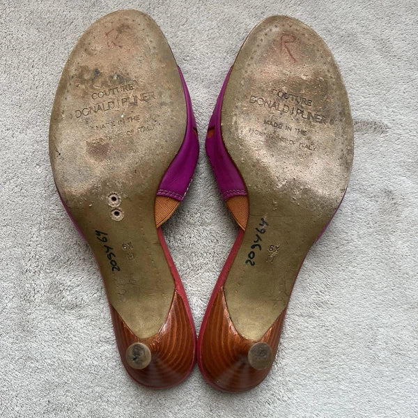 Donald J Pliner Fuschia Pink Orange Leather Kitten Heeled Sandals Women 6.5 Pop