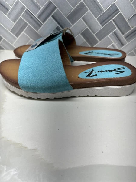Seven7 Pearl Slide Blue Slip On Fashion Sandal Flats Shoes Womens Size 8