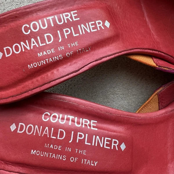 Donald J Pliner Fuschia Pink Orange Leather Kitten Heeled Sandals Women 6.5 Pop