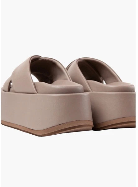 Paloma Barcelo Adit Platform Sandals Women's 40 / 10 Taupe Leather Slide $375