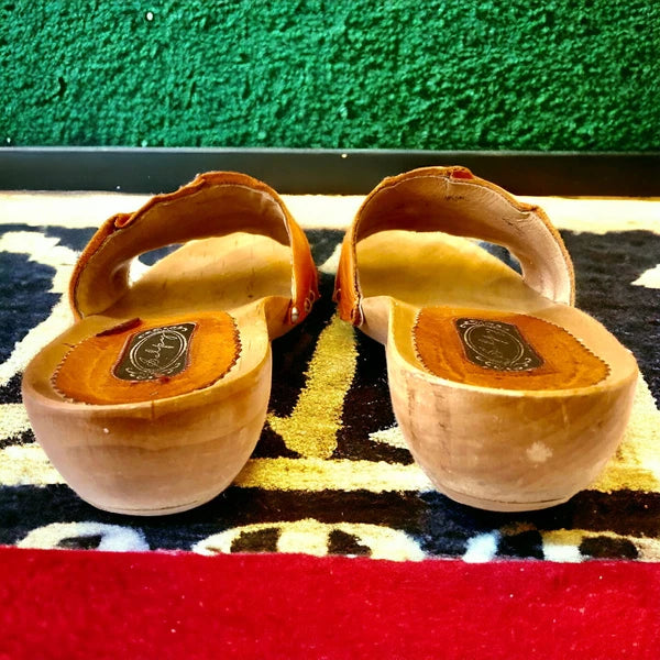 SALPY Handmade Shoes Orange Leather Wooden Mule Style Anna Womens size 7