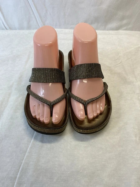 Italian shoemaker Slide Sandals Sparkly Metallic Silver Size 6 Wedge