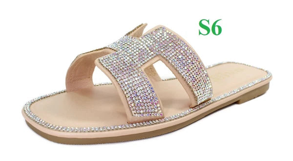 KARAUSA Fashion Bling Rhinestone  2 Buckles Sandal Slides, go to'KARAUSA' store