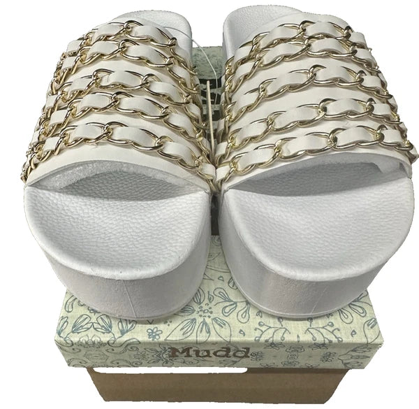 Mudd Platform Slode Sandal White Chain Women's Comfort Summer Fashion Diva