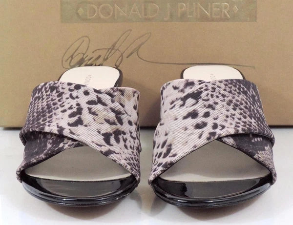 Donald J Pliner Vayane Slide On Kitten Heel Sandals Natural Mesh Snake Size 7.5