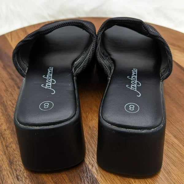 Fanfares Mule Slides Sandals 8 Black Square Toe Stretch Fabric Retro Popular 90s