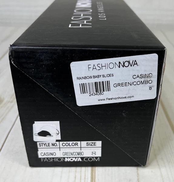 New Fashion Nova Women's Casino Rainbow Baby Slides Size 8 Faux Fur NWB