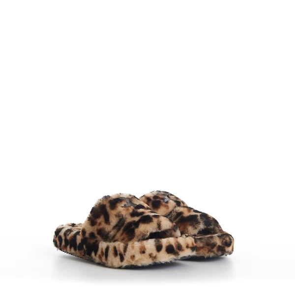 CELINE 990$ Shearling Fur Slide Sandals - Leopard Pattern
