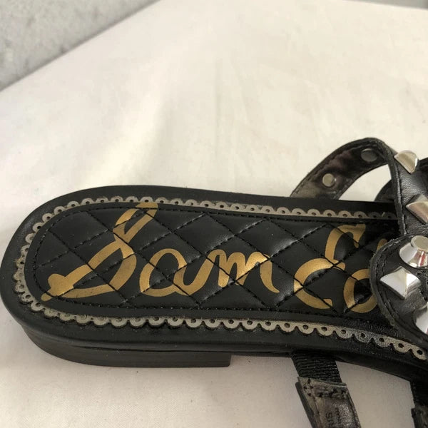 Sam Edelman Shoes Womens Size 7.5 Black Studded Leather Slides Sandals BEATRIS