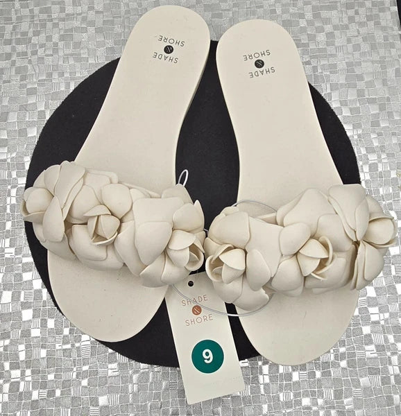 Shade & Shore Floral Slide on Women's Sandals Cream Jelly Style Size 9 - New