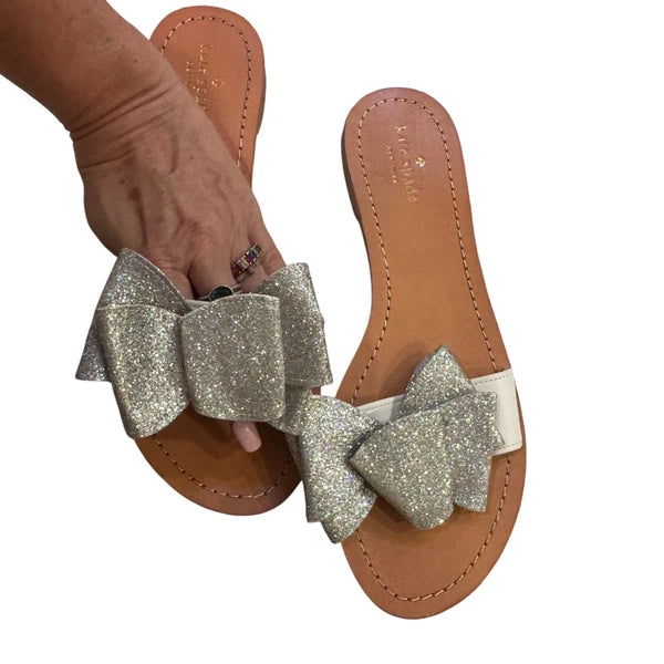 Kate Spade Cicely  Glitter Bow Slide Sandals Silver Size 11 women's EUC