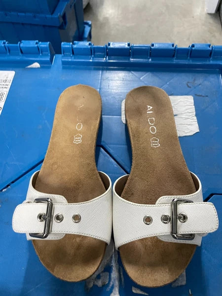 Aldo Aloha-70 Slide Cork Adjustable White Strap Slip On Flat Sandals Size US 5