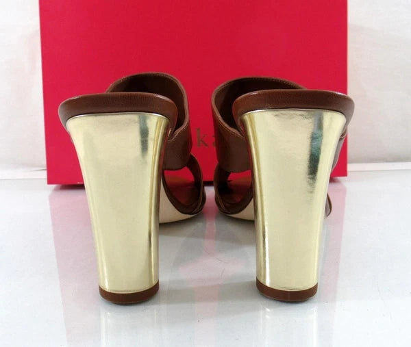 Kate Spade Iberia Open-Toe Mule Heels Leather Luggage Size 9.5 Made in Italy