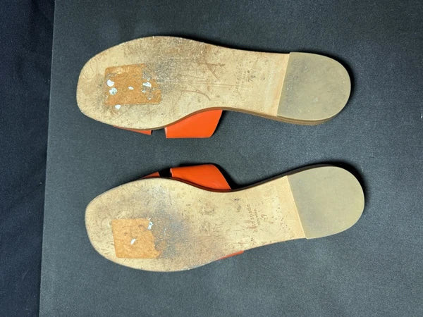 Kate Spade Orange Dock Sandal Womens 7 Leather Square Toe Coastal Style GUC